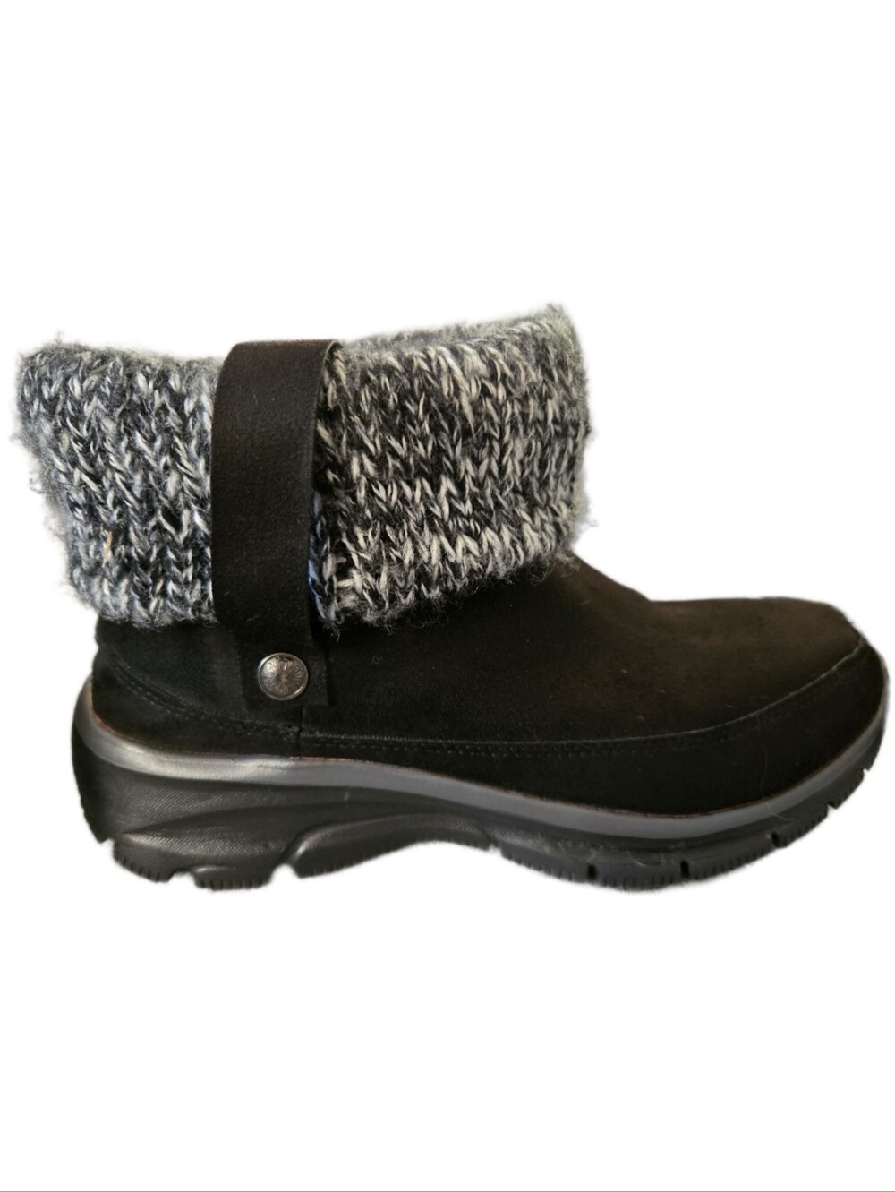 🖤 Skechers Women’s Easy Going Black Faux Suede Knit Cuff Booties Size 7